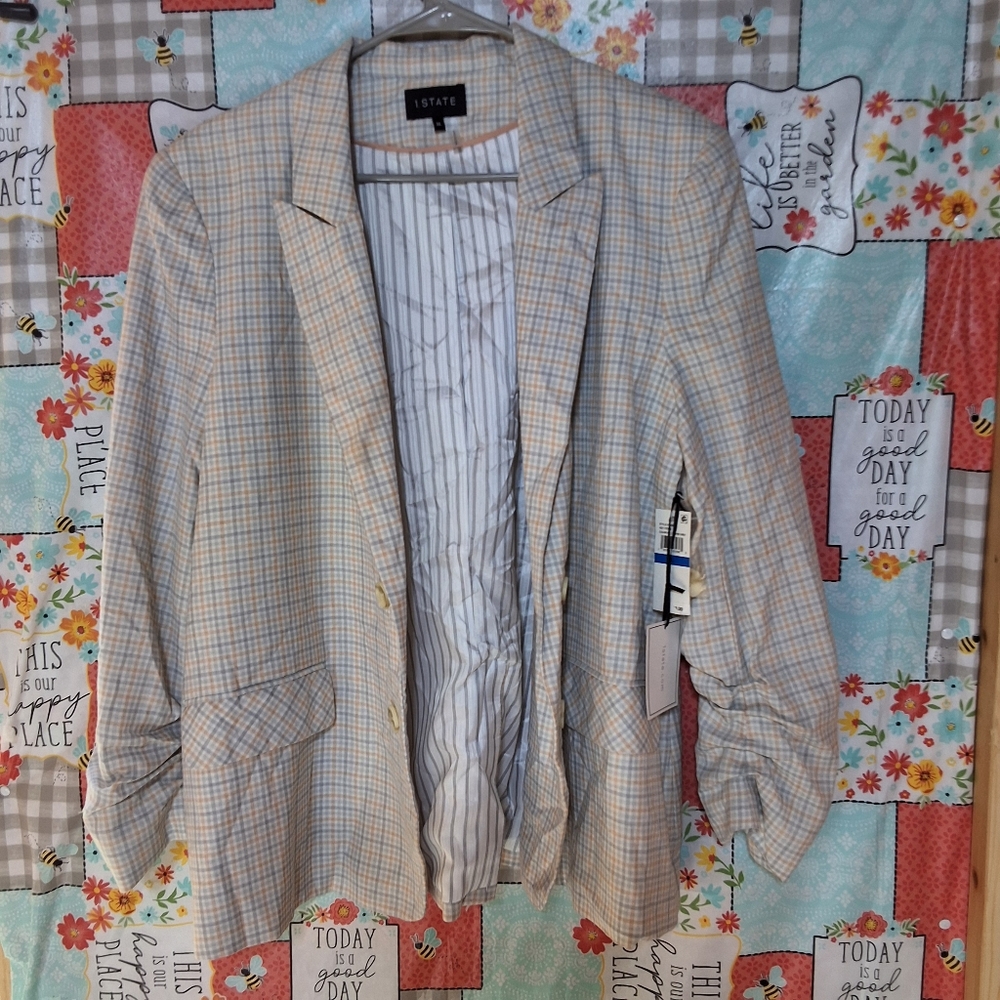 NWT 1.STATE IVORY BUTTON PLAID BLAZER JACKET